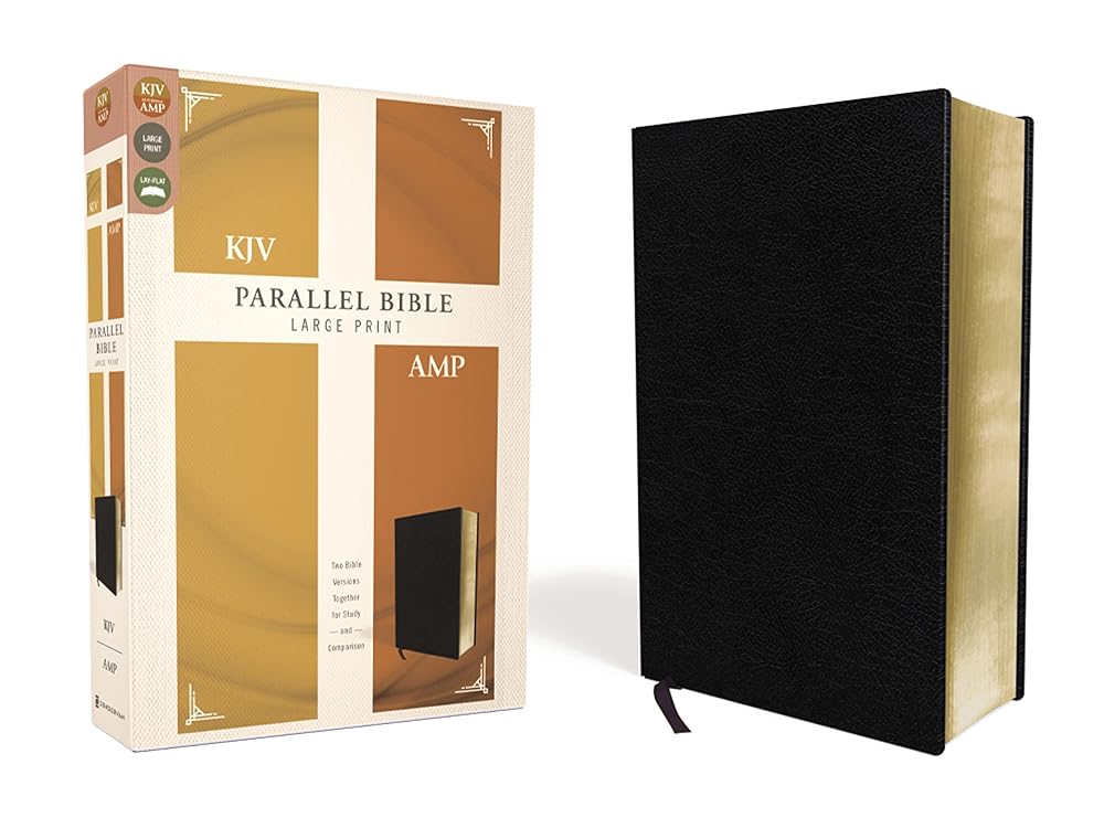 KJV, Amplified, Parallel Bible, Large Print, Bonded Leather, Black, Red Letter: Two Bible Versions Together for Study and Comparison cover image
