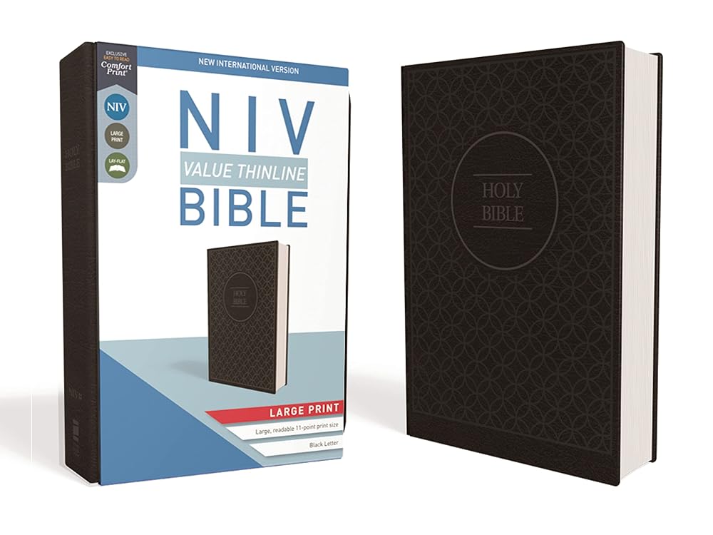 NIV, Value Thinline Bible, Large Print, Leathersoft, Gray/Black, Comfort Print cover image
