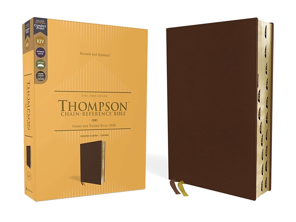KJV, Thompson Chain-Reference Bible, Genuine Leather, Calfskin, Brown, Red Letter, Thumb Indexed, Comfort Print cover image