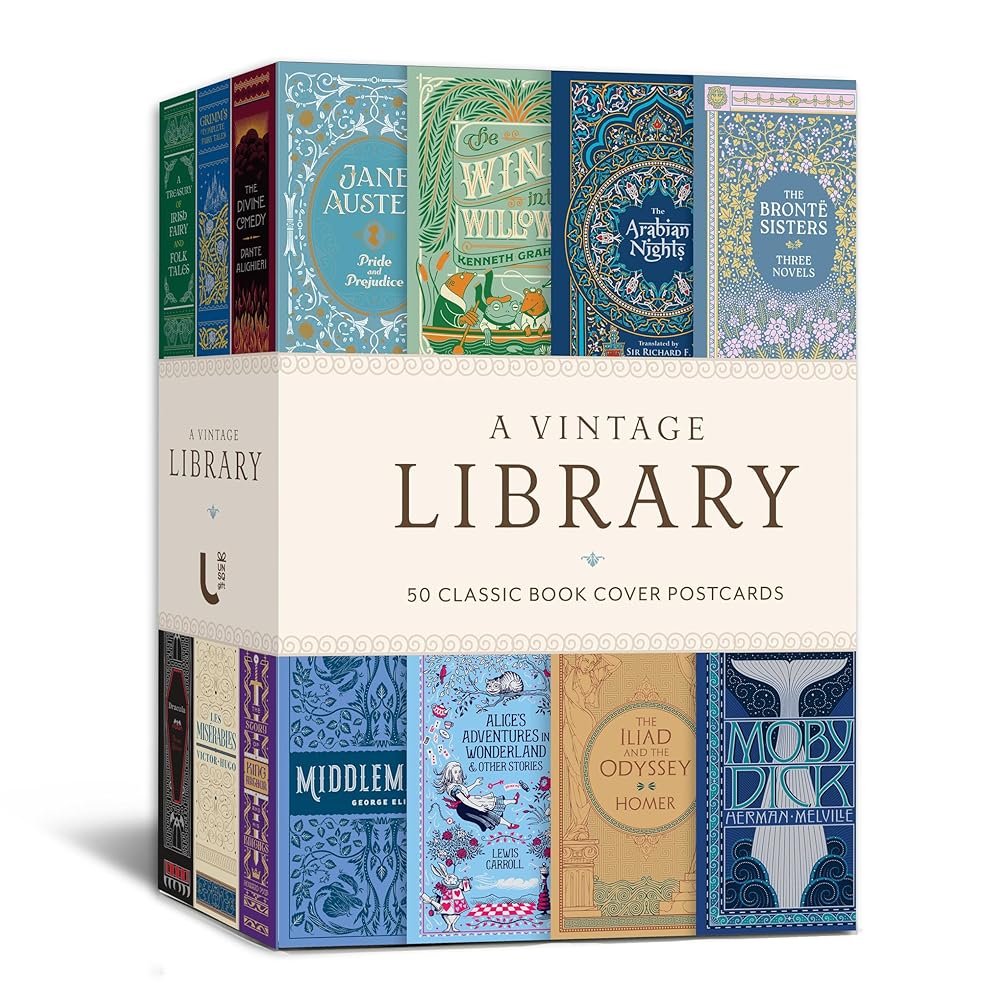 A Vintage Library: 50 Classic Book Cover Postcards (Classics Gift) cover image