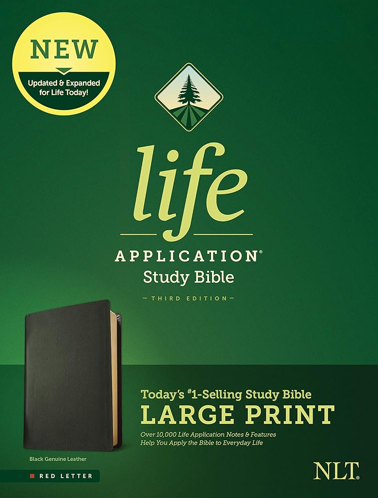 Tyndale NLT Life Application Study Bible, Third Edition, Large Print (Genuine Leather, Black, Red Letter) – New Living Translation Bible, Large Print Study Bible for Enhanced Readability cover image