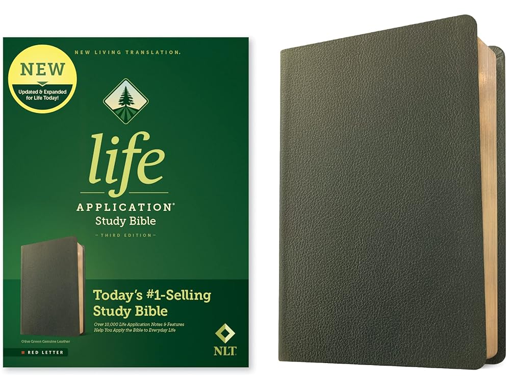 NLT Life Application Study Bible, Third Edition (Genuine Leather, Olive Green, Red Letter) cover image
