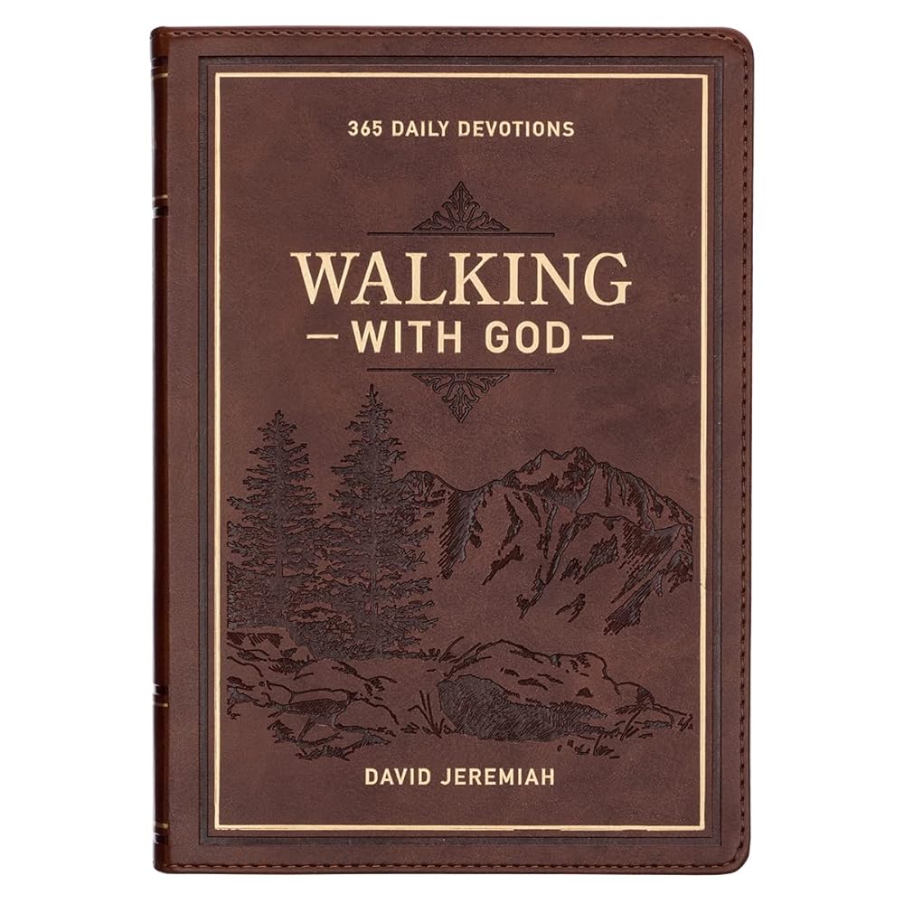 Walking with God 365 Daily Devotions, Large Print Brown Faux Leather cover image