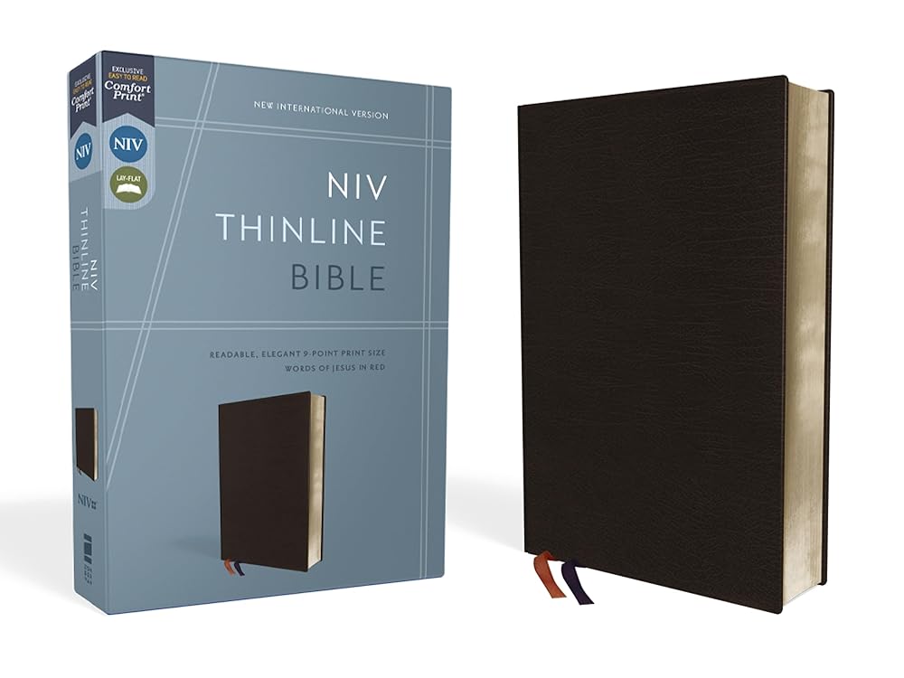 NIV, Thinline Bible, Bonded Leather, Black, Red Letter, Comfort Print cover image