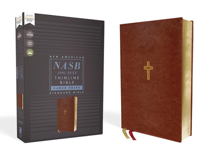 NASB, Thinline Bible, Large Print, Leathersoft, Brown, Red Letter, 1995 Text, Comfort Print cover image