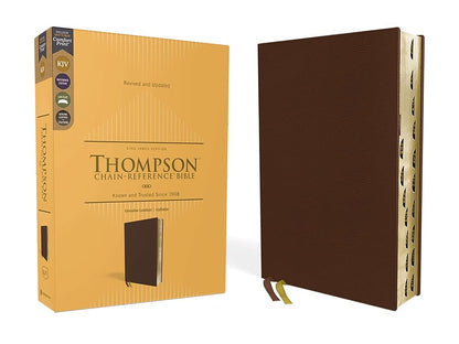 KJV, Thompson Chain-Reference Bible, Genuine Leather, Calfskin, Brown, Red Letter, Thumb Indexed, Comfort Print cover image