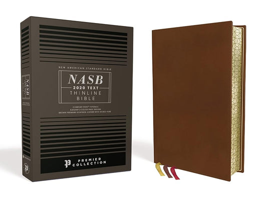 NASB, Thinline Bible, Premium Goatskin Leather, Brown, Premier Collection, Black Letter, Gauffered Edges, 2020 Text, Comfort Print cover image