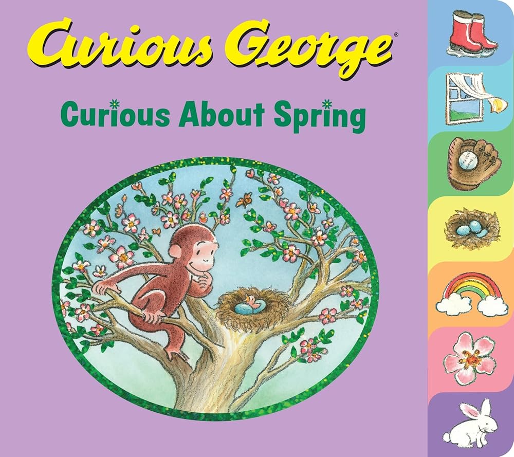 Curious George Curious About Spring Tabbed: A Delightful Board Book Springtime Adventure Featuring Everyone's Favorite Curious Monkey cover image