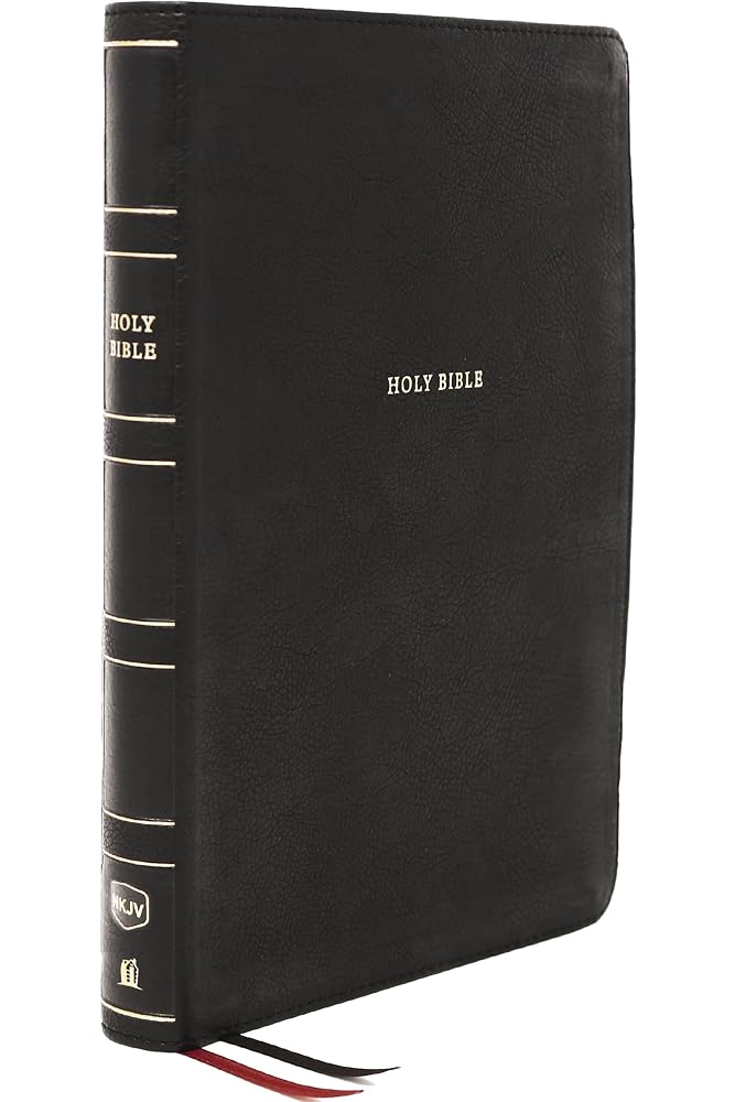 NKJV Holy Bible, Giant Print Center-Column Reference Bible, Black Leathersoft, Thumb Indexed, 72,000+ Cross References, Red Letter, Comfort Print: New King James Version cover image