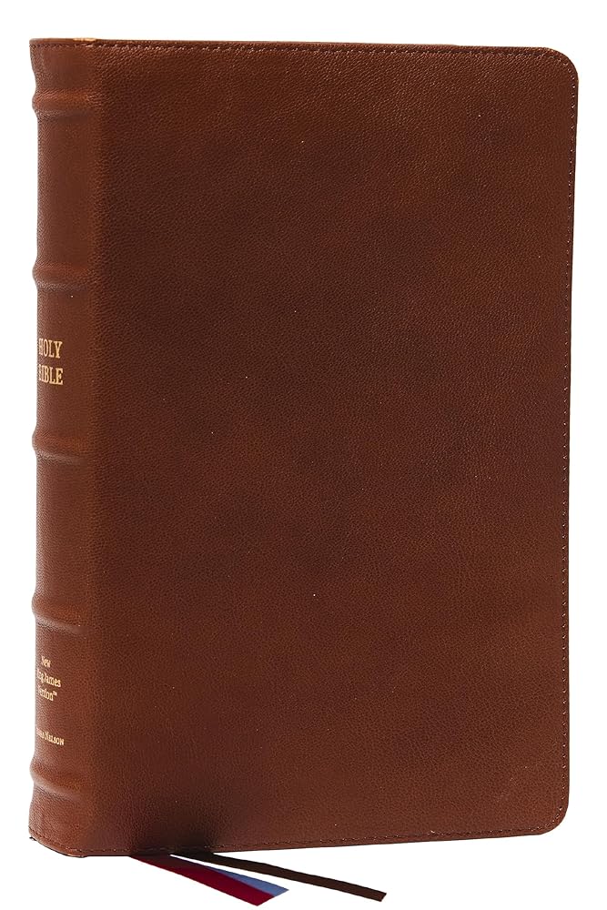 NKJV, End-of-Verse Reference Bible, Personal Size Large Print, Premium Goatskin Leather, Brown, Premier Collection, Red Letter, Thumb Indexed, Comfort Print: Holy Bible, New King James Version cover image