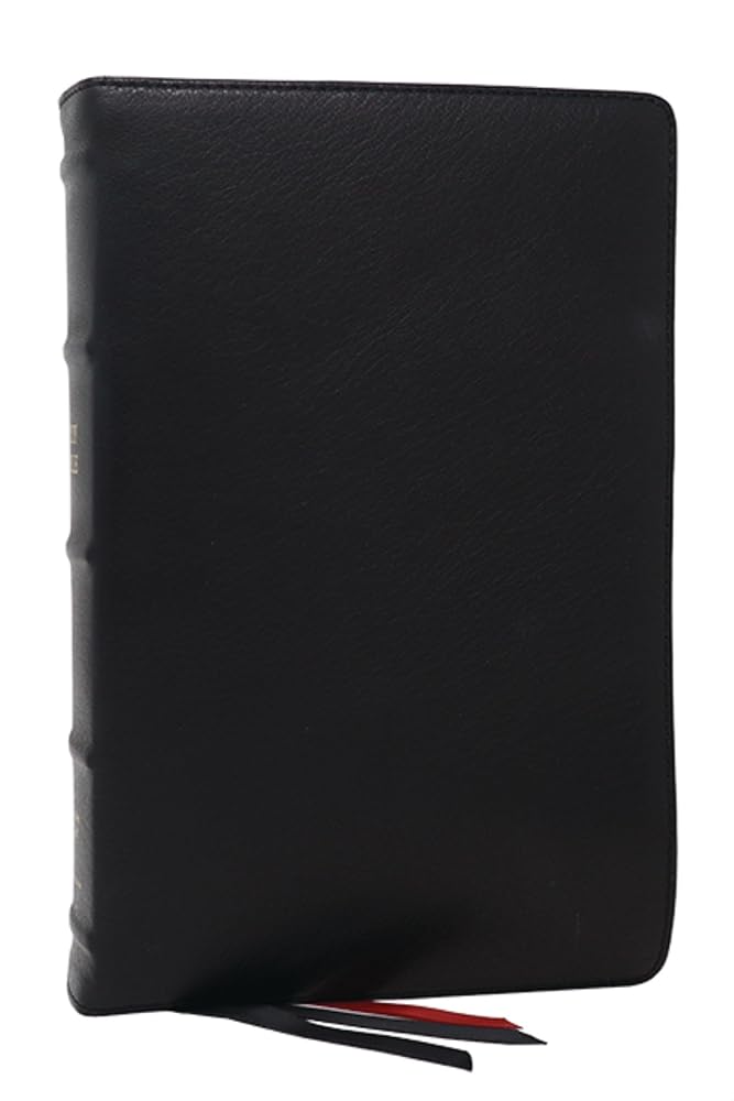NKJV Bible: Single-Column Verse-by-Verse w/ 72,000 Cross-References, Black Goatskin Leather, Premier Collection, Comfort Print: New King James Version cover image
