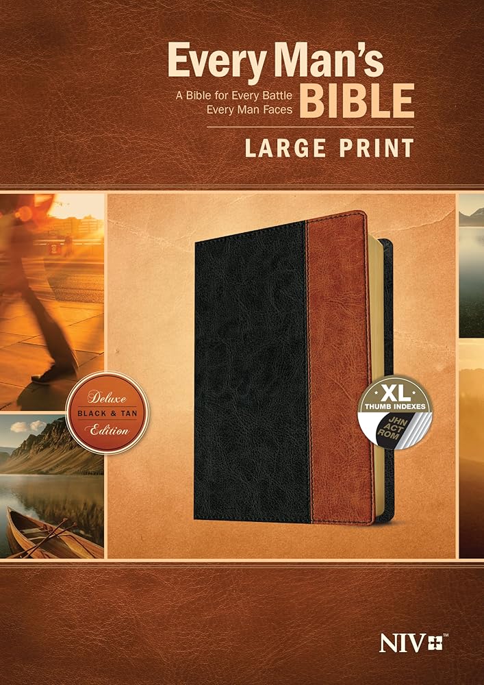 Every Man's Bible NIV, Large Print, TuTone (LeatherLike, Black/Tan, Indexed) cover image