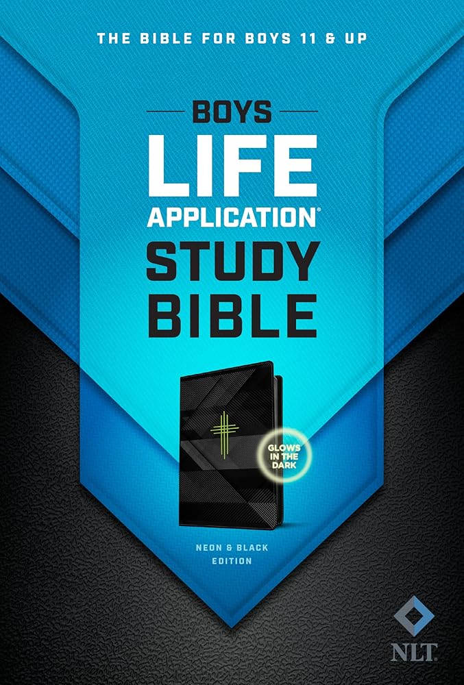 Tyndale NLT Boys Life Application Study Bible, TuTone (LeatherLike, Neon/Black NLT Study Bible for Boys, Foundations for Your Faith Sections cover image