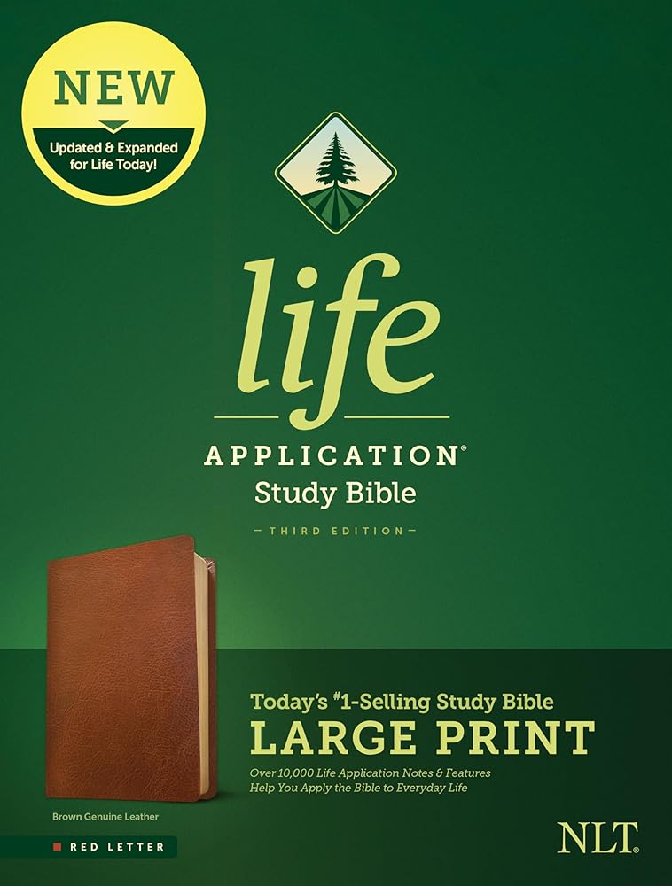 Tyndale NLT Life Application Study Bible, Third Edition, Large Print (Genuine Leather, Brown, Red Letter) – New Living Translation Bible, Large Print Study Bible for Enhanced Readability cover image