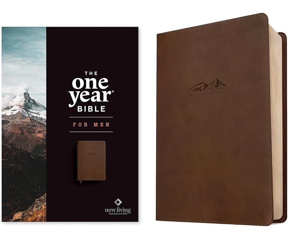 NLT The One Year Bible for Men (LeatherLike, Rustic Brown Mountain) cover image