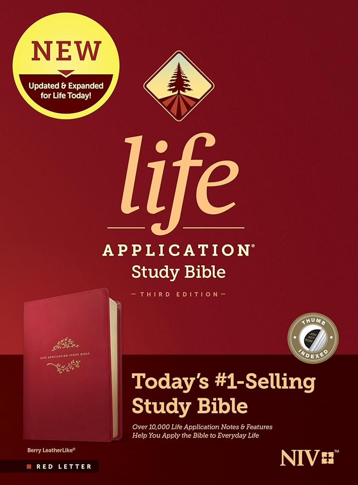 NIV Life Application Study Bible, Third Edition (Leatherlike, Berry, Indexed, Red Letter) cover image