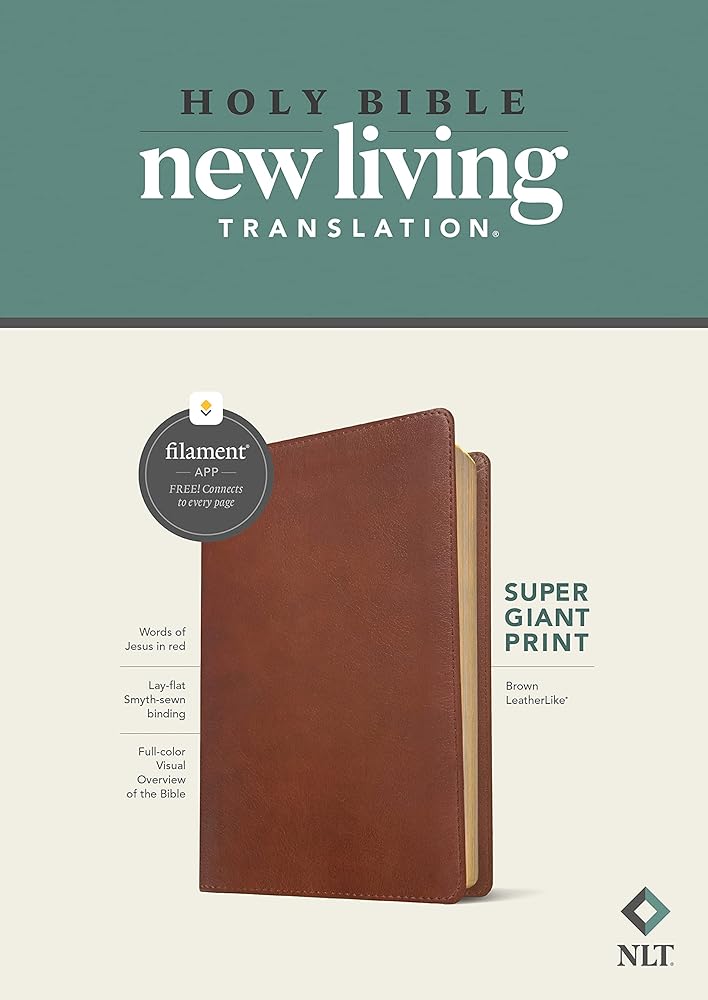 NLT Super Giant Print Bible, Filament Enabled (LeatherLike, Brown, Red Letter) cover image
