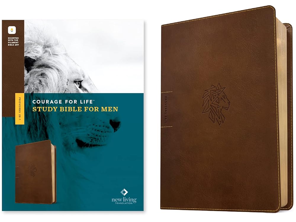 NLT Courage For Life Study Bible for Men, Filament Enabled (LeatherLike, Rustic Brown Lion) cover image