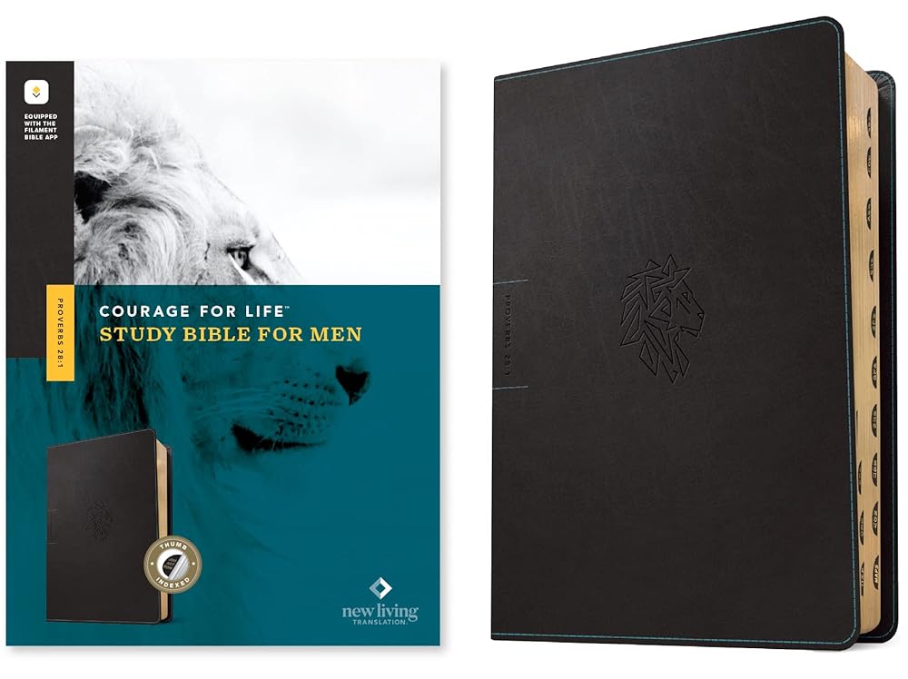 NLT Courage For Life Study Bible for Men, Filament Enabled (LeatherLike, Onyx Lion, Indexed) cover image
