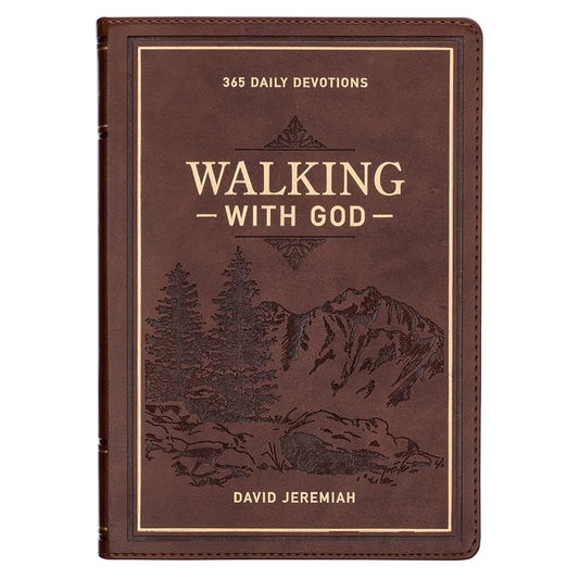 Walking with God 365 Daily Devotions, Large Print Brown Faux Leather cover image