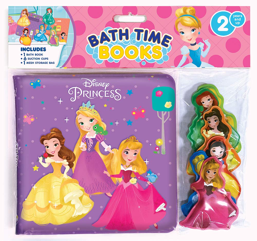 Disney Princess Bath Time Books - Activity Books for kids, Bath book, 6 Padded suction cups, 1 Mesh bag cover image