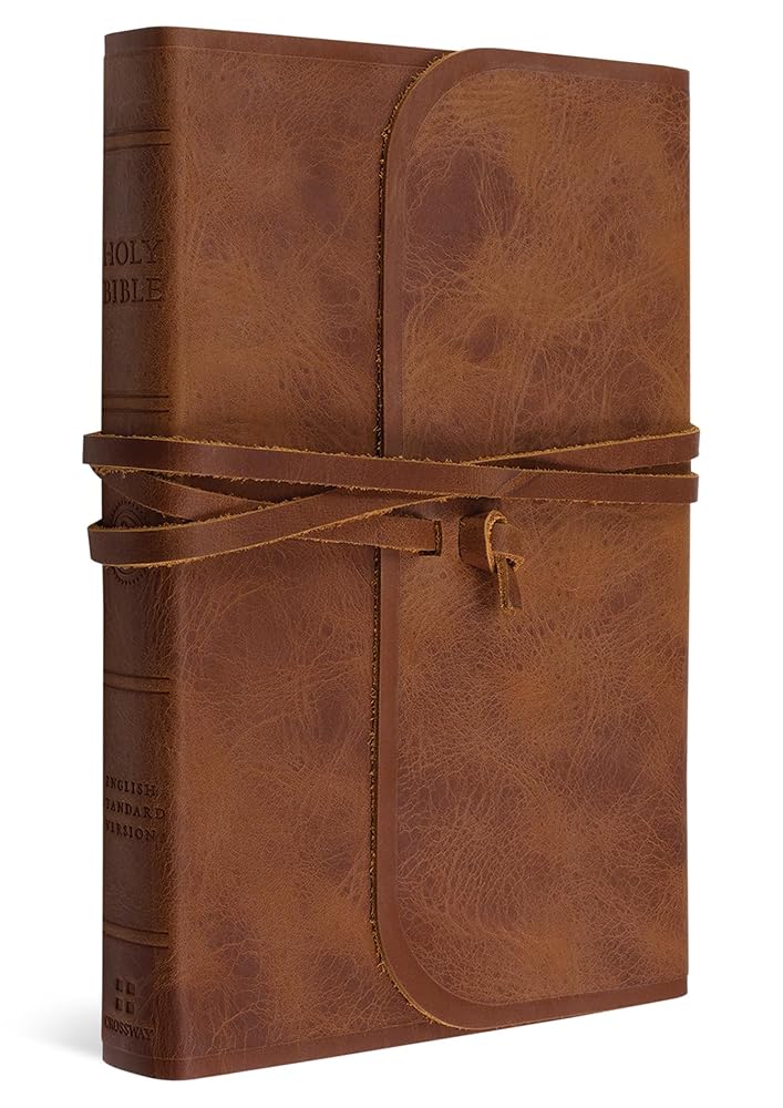 ESV Thinline Bible, Red Letter (Natural Leather, Brown, Flap with Strap): Holy Bible, English Standard Version cover image