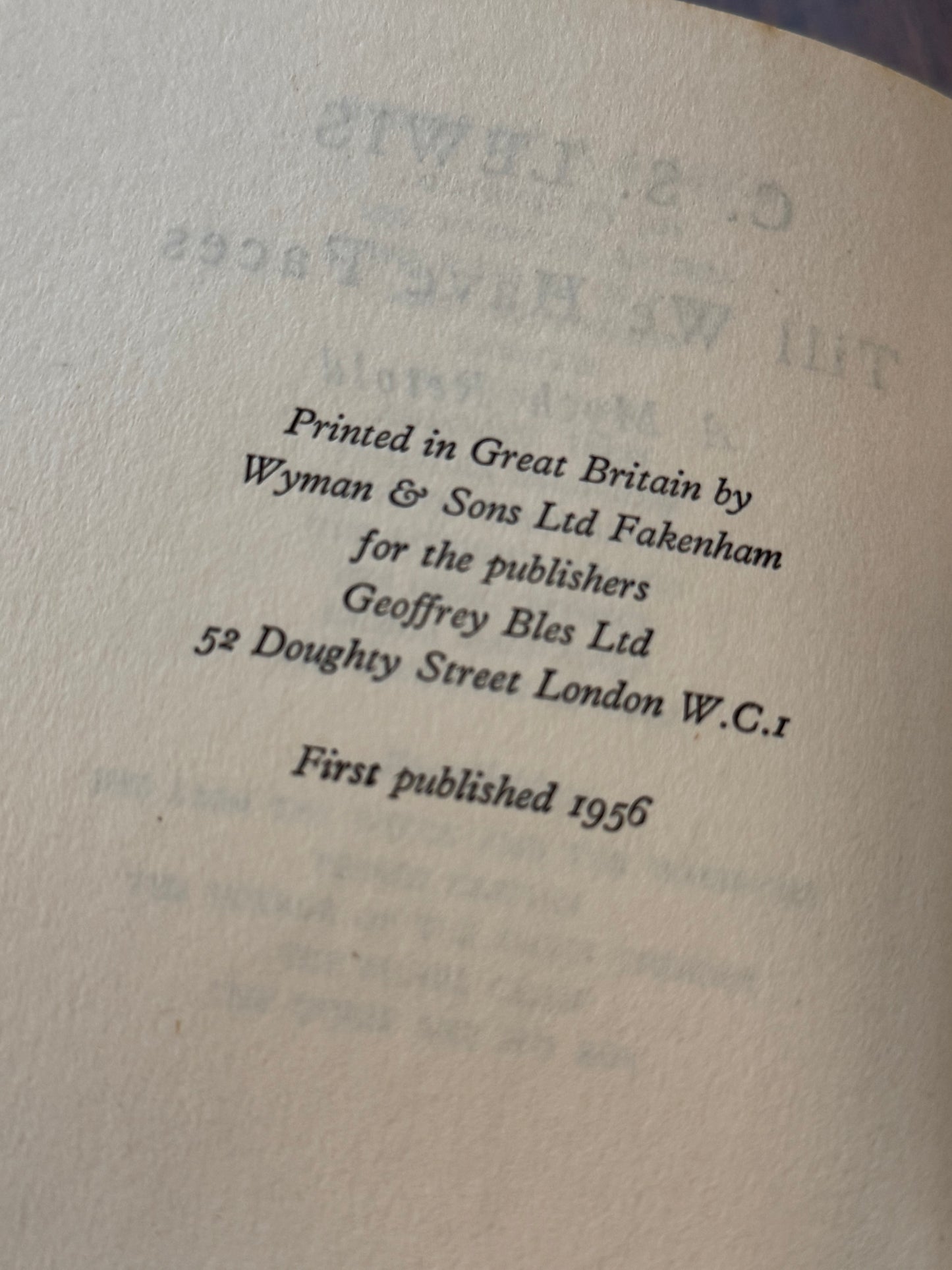 Till We Have Faces: A Myth Retold by C.S. Lewis (1956 First Edition)