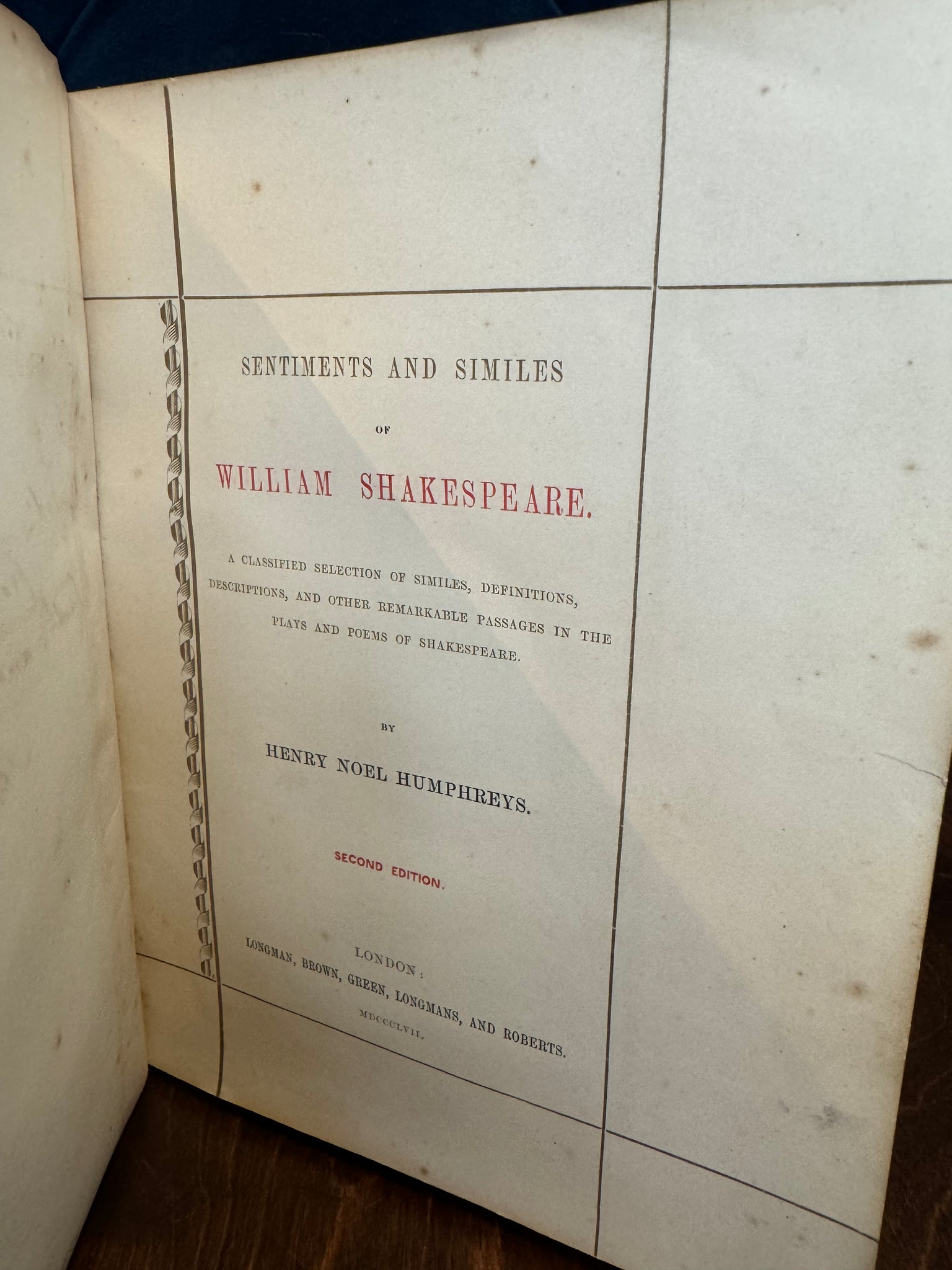 Shakespeare Sentiments and Similes - 1857 Rare 2nd Edition with Stunning Papier-Mâché Cover