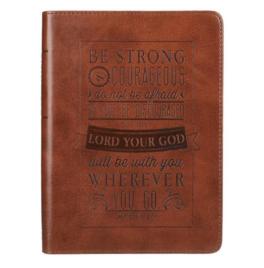 Christian Art Gifts Classic Handy-Sized Journal Be Strong and Courageous Joshua 1:9 Bible Verse Inspirational Scripture Notebook W/Ribbon, Faux Leathe