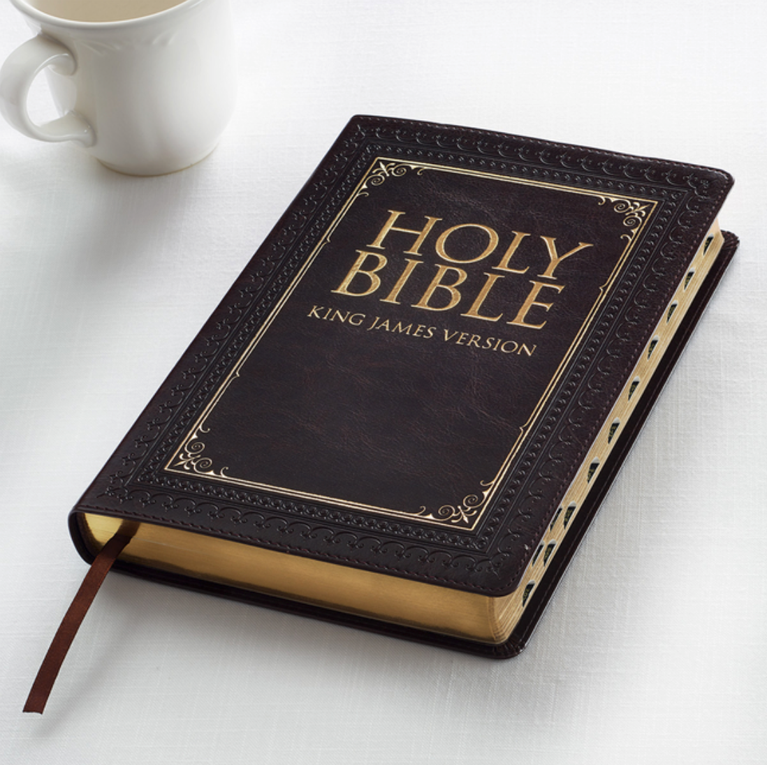 KJV Holy Bible, Thinline Large Print Faux Leather Red Letter Edition Thumb Index & Ribbon Marker, King James Version, Dark Brown (KJV Thinline LP Editions) by Christian Art Publishers