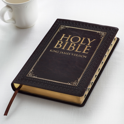 KJV Holy Bible, Thinline Large Print Faux Leather Red Letter Edition Thumb Index & Ribbon Marker, King James Version, Dark Brown (KJV Thinline LP Editions) by Christian Art Publishers