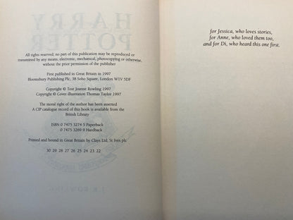 Harry Potter and the Philosopher's Stone (1997 UK Edition, 22nd Impression of the First Edition)