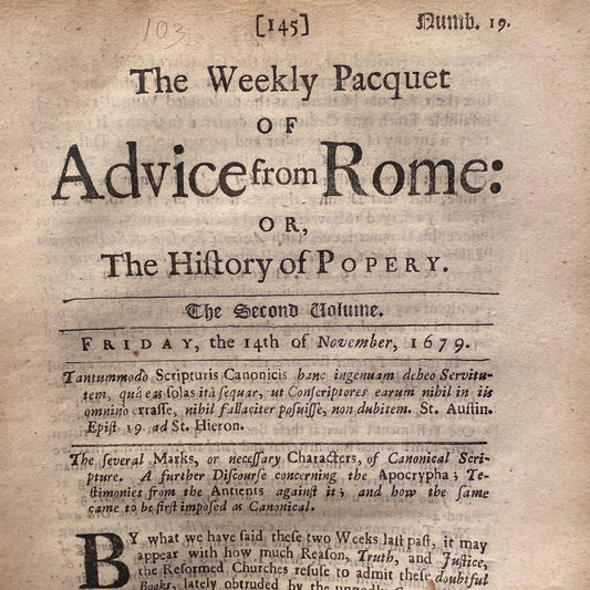 The Weekly Pacquet of Advice from Rome or The History of Popery : The Second Volume